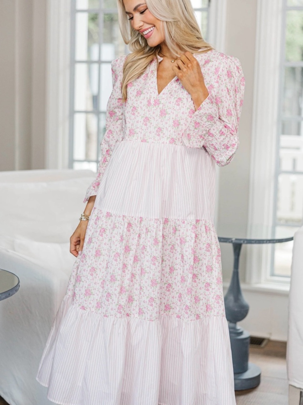 Sweet Moments Nursing What A Surprise Pink Mixed Midi Dress💕